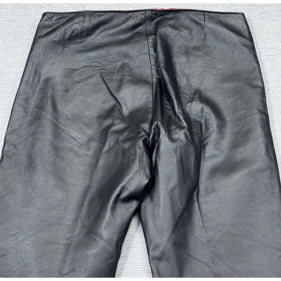 Misdemeanor Black Leather Pants Womens Size 5 Flat Front Raw Cuff Mid Rise Lined - Picture 4 of 14